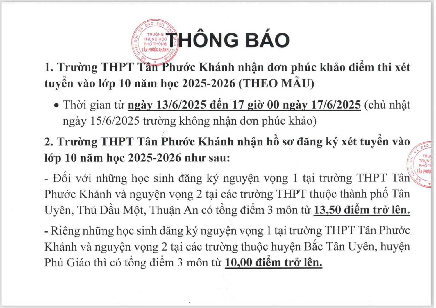 Tbao nhan don phuc khao, hso TS10 2526