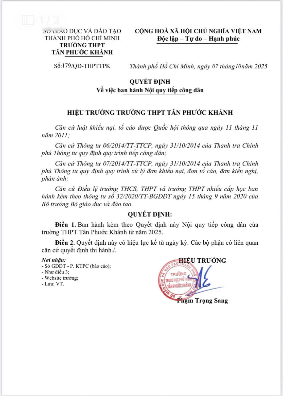 QUYẾT ĐỊNH VỀ VIỆC BAN HÀNH NỘI QUY TIẾP CÔNG DÂN