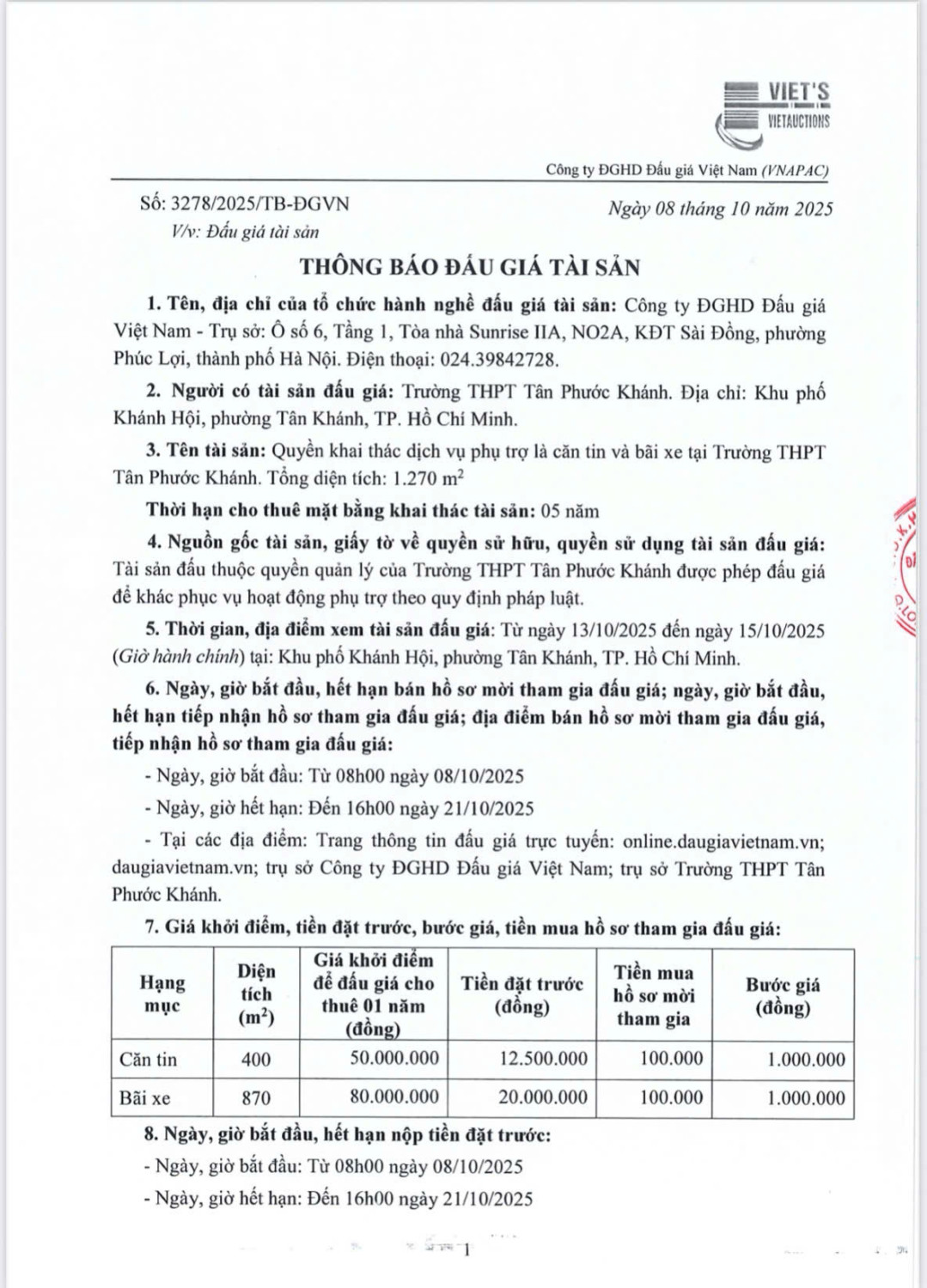 THÔNG BÁO ĐẤU GIÁ TÀI SẢN